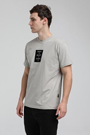 Bisiklet Yaka Gri Boyalı Slim Fit Tişört 23SSM20288
