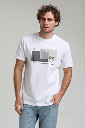 Bisiklet Yaka Beyaz Regular Custom Tişört 23SSM20294