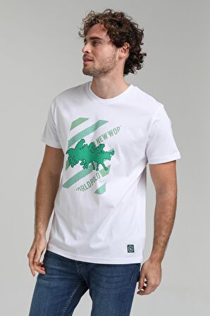 New World Polo Bisiklet Yaka Beyaz Slim Fit Tişört 23SSM20296