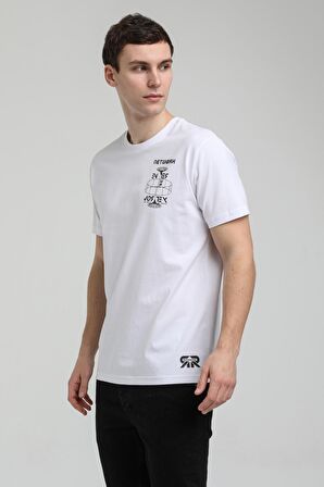 Bisiklet Yaka Beyaz Slim Fit Tişört 23SSM20299