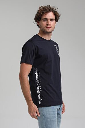 Bisiklet Yaka Lacivert Slim Fit Tişört 23SSM20299