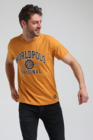 New World Polo Bisiklet Yaka Hardal Regular Custom Tişört 23SSM20306