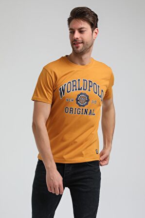 New World Polo Bisiklet Yaka Hardal Regular Custom Tişört 23SSM20306