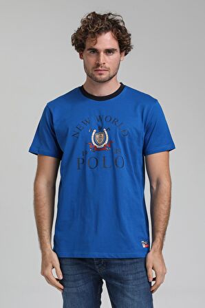 New World Polo Bisiklet Yaka Saks Regular Custom Tişört 23SSM20309