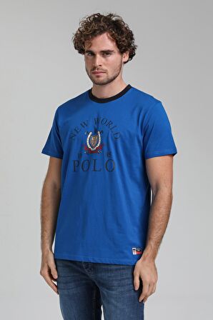 New World Polo Bisiklet Yaka Saks Regular Custom Tişört 23SSM20309