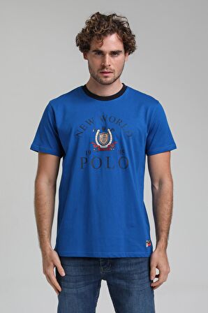 New World Polo Bisiklet Yaka Saks Regular Custom Tişört 23SSM20309