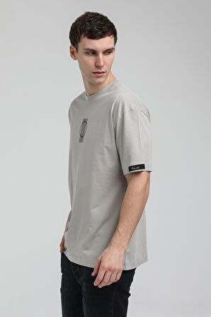 Bisiklet Yaka Gri Boyalı Oversize Tişört 23SSM20331