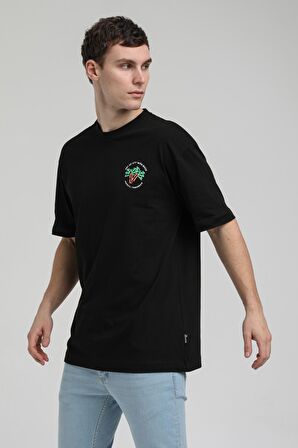 Bisiklet Yaka Siyah Oversize Tişört 23SSM20336