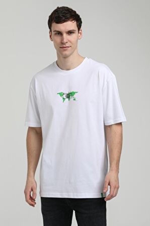 Bisiklet Yaka Beyaz Oversize Tişört 23SSM20332