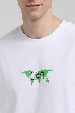 Bisiklet Yaka Beyaz Oversize Tişört 23SSM20332