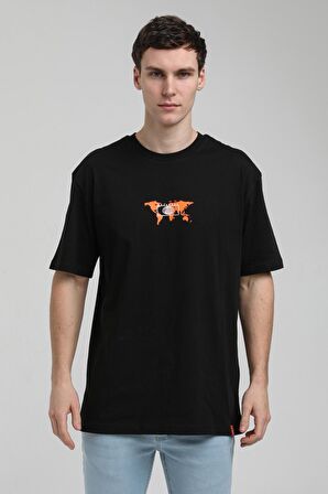 Bisiklet Yaka Siyah Oversize Tişört 23SSM20332