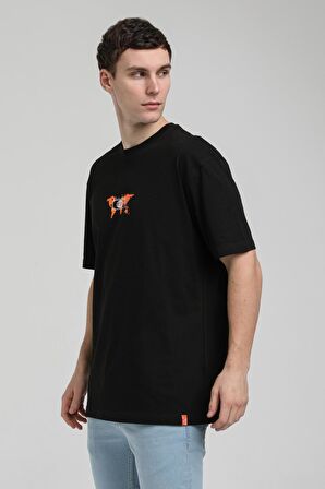 Bisiklet Yaka Siyah Oversize Tişört 23SSM20332
