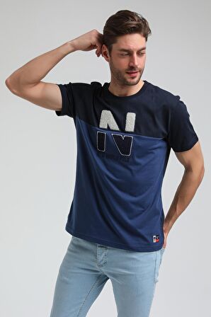 New World Polo Bisiklet Yaka Lacivert Slim Fit Tişört 23SSM20316