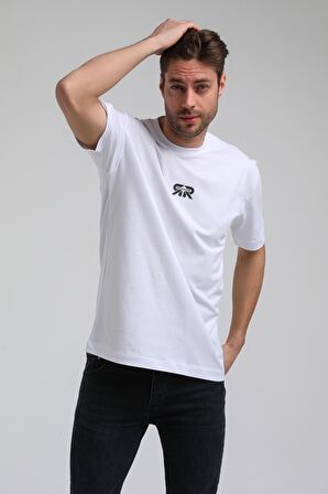 Bisiklet Yaka Beyaz Slim Fit Tişört 23SSM20335