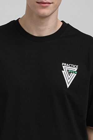 Bisiklet Yaka Siyah Oversize Tişört 23SSM20337