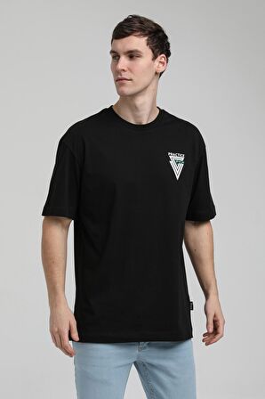 Bisiklet Yaka Siyah Oversize Tişört 23SSM20337