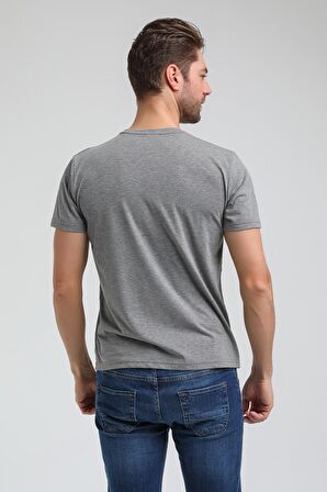 New World Polo Bisiklet Yaka Gri Regular Custom Tişört 23SSM20352