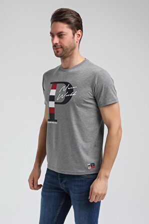 New World Polo Bisiklet Yaka Gri Regular Custom Tişört 23SSM20352