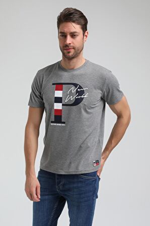 New World Polo Bisiklet Yaka Gri Regular Custom Tişört 23SSM20352