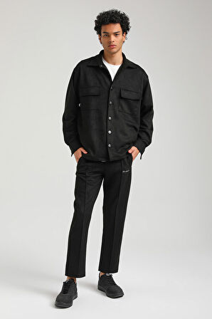 Süet Üst Siyah Slim Fit Takım 23Fwm64027
