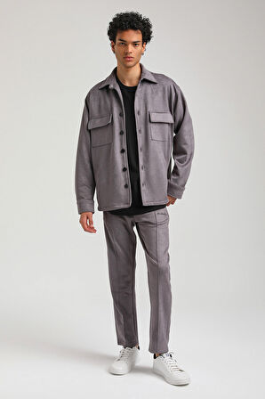 Süet Üst Gri Slim Fit Takım 23Fwm64027