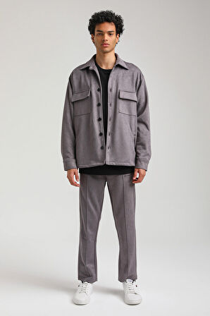 Süet Üst Gri Slim Fit Takım 23Fwm64027