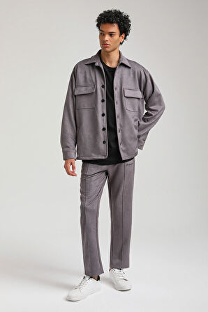 Süet Üst Gri Slim Fit Takım 23Fwm64027