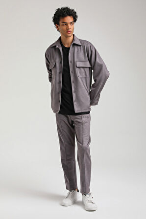 Süet Üst Gri Slim Fit Takım 23Fwm64027