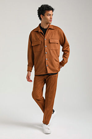Süet Üst Kahverengi Slim Fit Takım 23Fwm64027