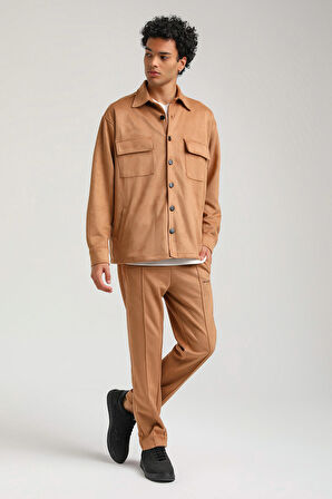 Süet Üst Bej Slim Fit Takım 23Fwm64027
