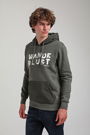 Kapüşonlu Haki Slim Fit Hoodie 23FWM64059