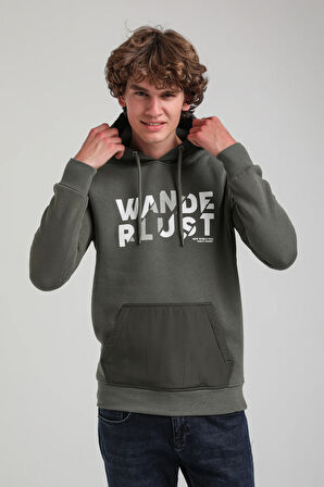 Kapüşonlu Haki Slim Fit Hoodie 23FWM64059