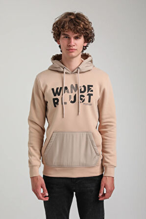 Kapüşonlu Bej Slim Fit Hoodie 23FWM64059