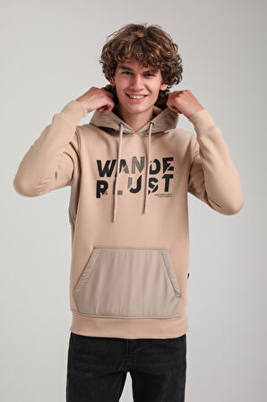 Kapüşonlu Bej Slim Fit Hoodie 23FWM64059