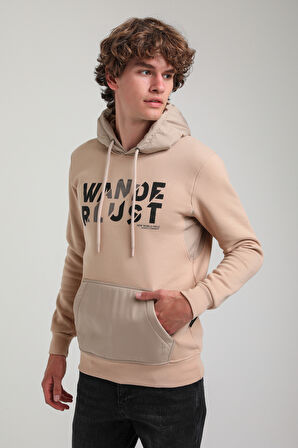 Kapüşonlu Bej Slim Fit Hoodie 23FWM64059