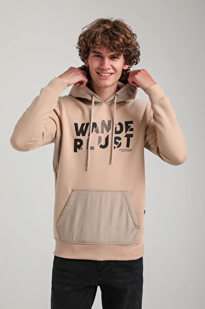 Kapüşonlu Bej Slim Fit Hoodie 23FWM64059