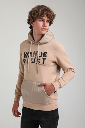 Kapüşonlu Bej Slim Fit Hoodie 23FWM64059