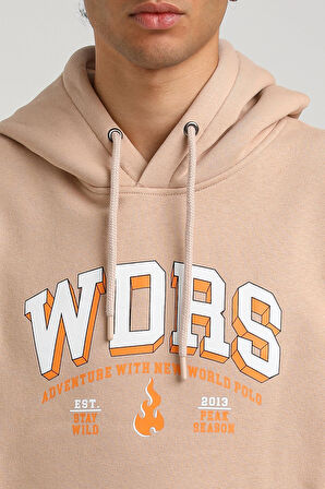 Kapüşonlu Bej Slim Fit Hoodie 23FWM64060