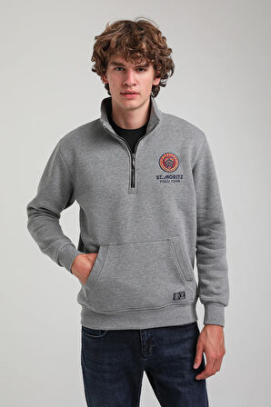 Gri Slim Fit Half-Zip Sweatshirt 23FWM64064