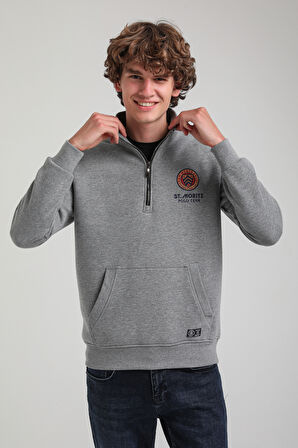 Gri Slim Fit Half-Zip Sweatshirt 23FWM64064