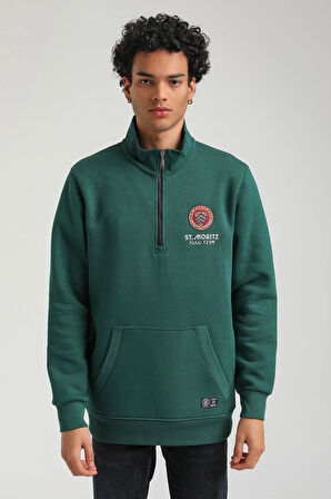 Yeşil Slim Fit Half-Zip Sweatshirt 23FWM64064