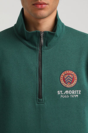 Yeşil Slim Fit Half-Zip Sweatshirt 23FWM64064