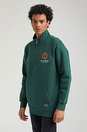 Yeşil Slim Fit Half-Zip Sweatshirt 23FWM64064