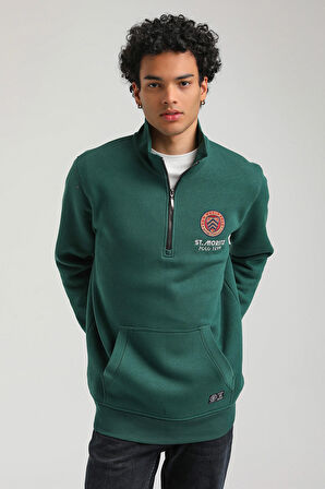 Yeşil Slim Fit Half-Zip Sweatshirt 23FWM64064