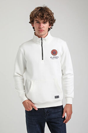 Ekru Slim Fit Half-Zip Sweatshirt 23FWM64064