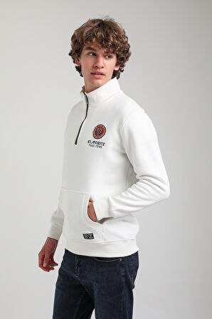 Ekru Slim Fit Half-Zip Sweatshirt 23FWM64064