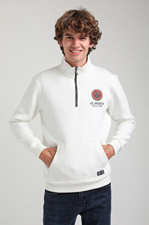 Ekru Slim Fit Half-Zip Sweatshirt 23FWM64064