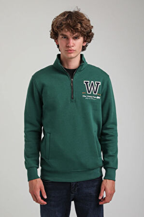 Yeşil Slim Fit Half-Zip Sweatshirt 23FWM64065