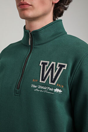Yeşil Slim Fit Half-Zip Sweatshirt 23FWM64065