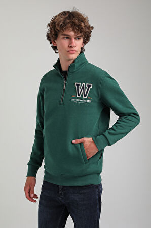 Yeşil Slim Fit Half-Zip Sweatshirt 23FWM64065